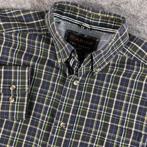 Ariat Pro Series Shirt Mens M Black Green Plaid Long Sleeve Western